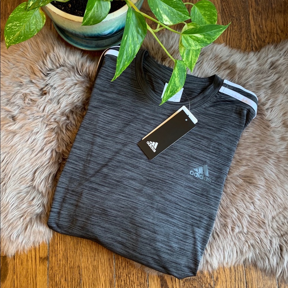 Adidas 3 Stripes Short Sleeve Tee Grey Six Medium